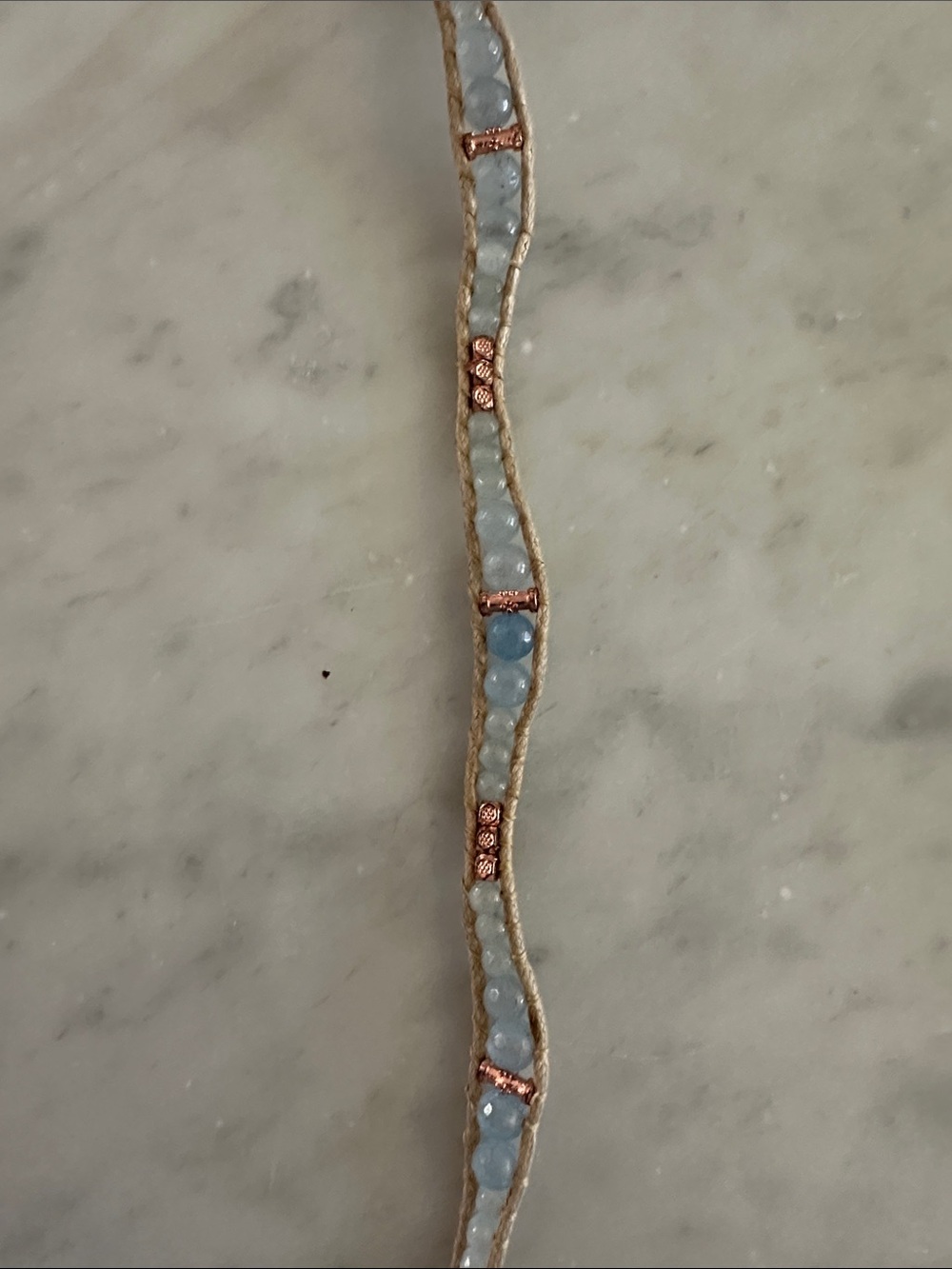 Handcrafted Light Blue Bead Wrap Bracelet with Rose Gold Accents - Picture 5 of 6